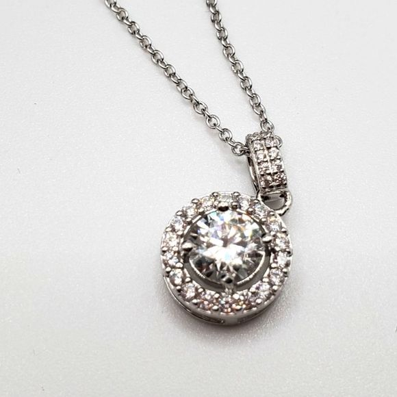 RESERVED 1.5 ct Moissanite 925 Sterling Silver Pendant and Chain Halo Necklace - Picture 6 of 10